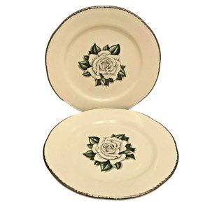 Homer Laughlin Rhythm White Rose China Pair Bread & Butter Plates 6.25" Vintage